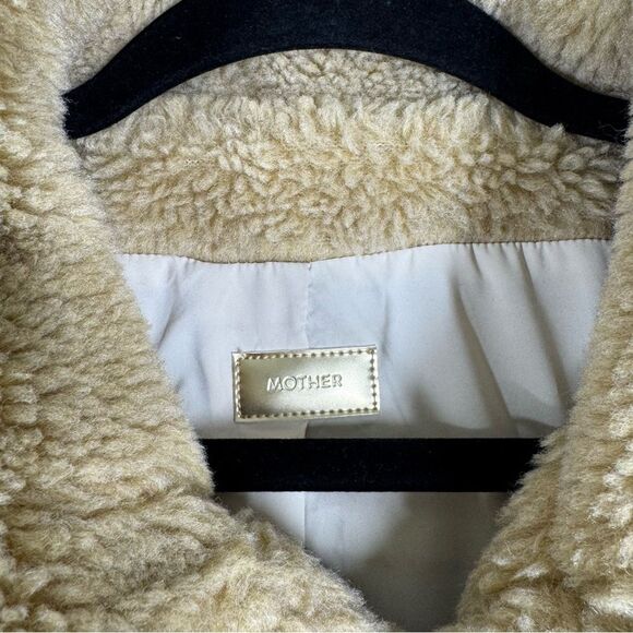 Mother Denim The Funnel Neck Swing Jacket Sherpa Can’t Fight The Feel Tan Small - Picture 3 of 9